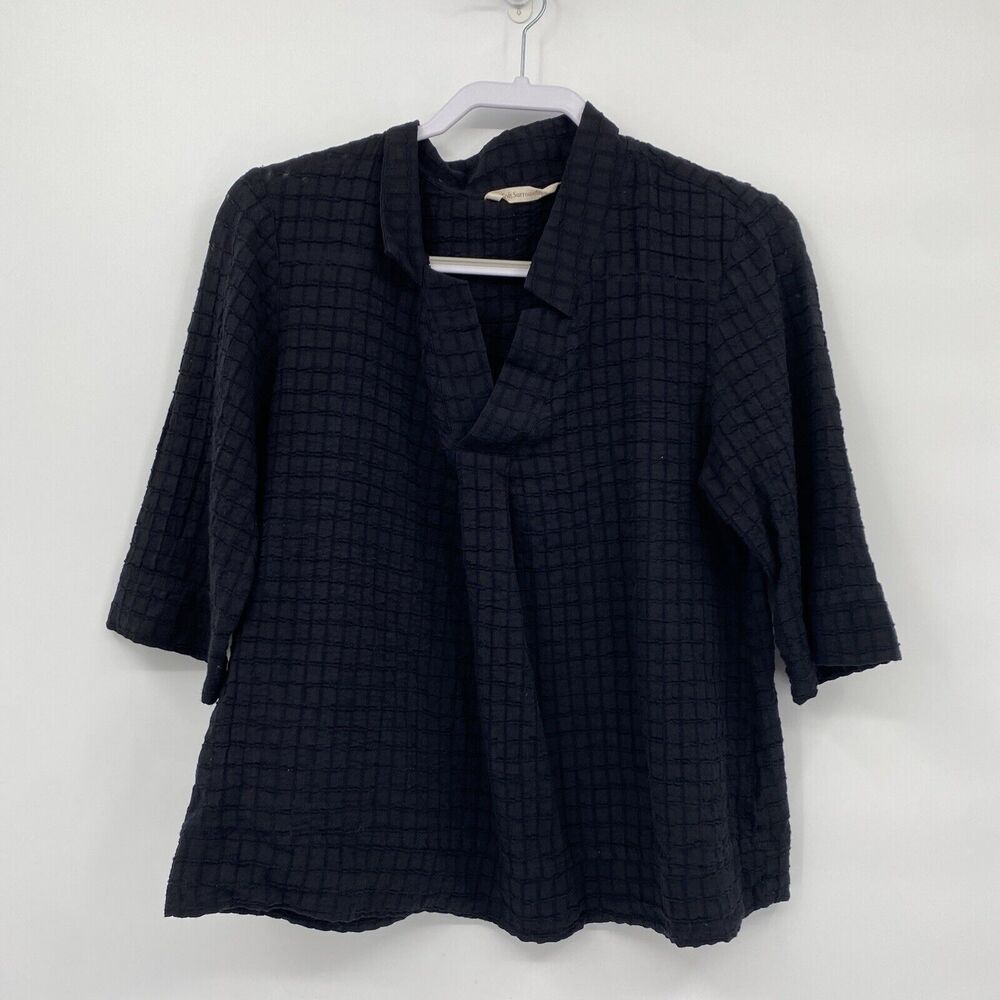 Soft Surroundings Women's Stretch Windowpane Collared Short Sleeve Blouse PXL